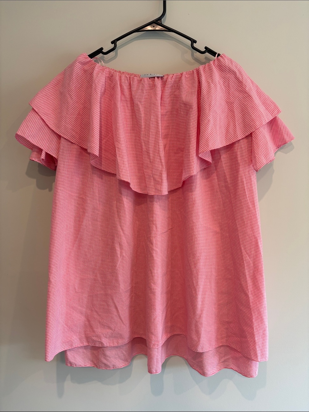MLM Pink Off-Shoulder Ruffle Gingham Dress